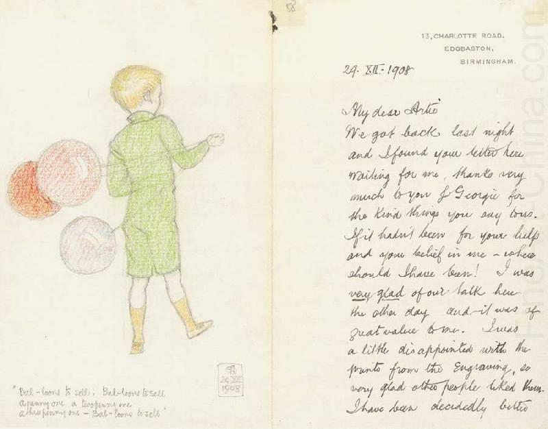 Balloons to sell Illustrated letter to Arthur Gaskin, Joseph E.Southall
